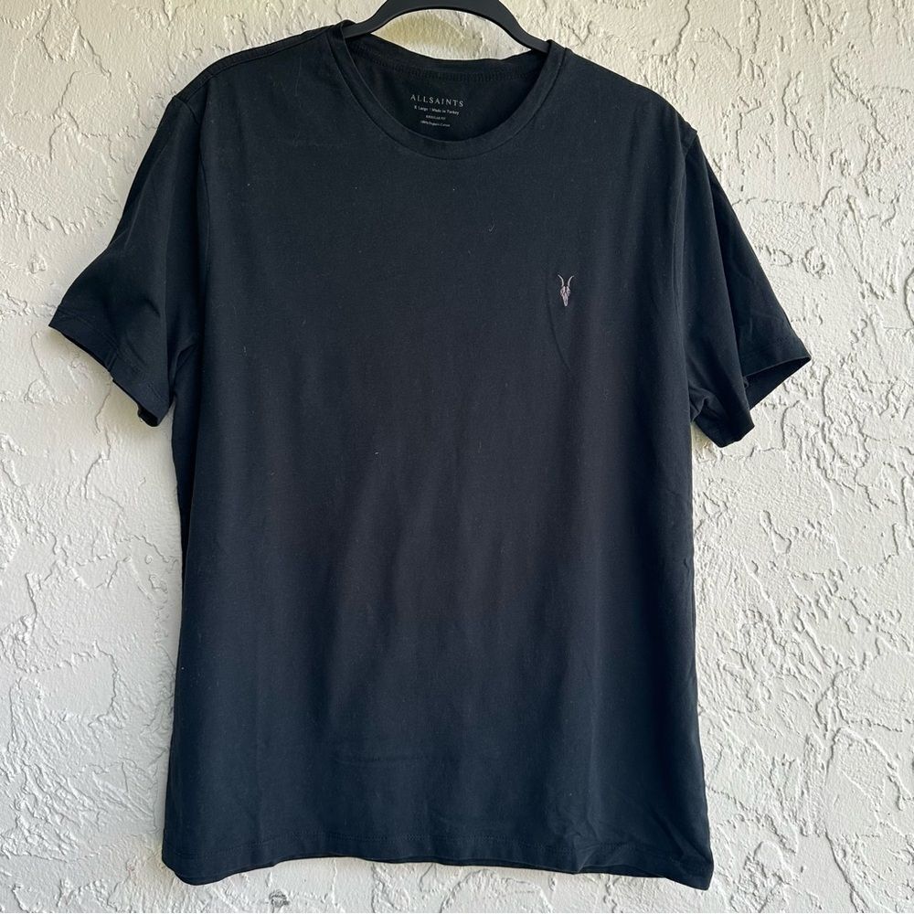 ALLSAINTS Brace SS Crew Neck Men Large Black Logo Organic Cotton